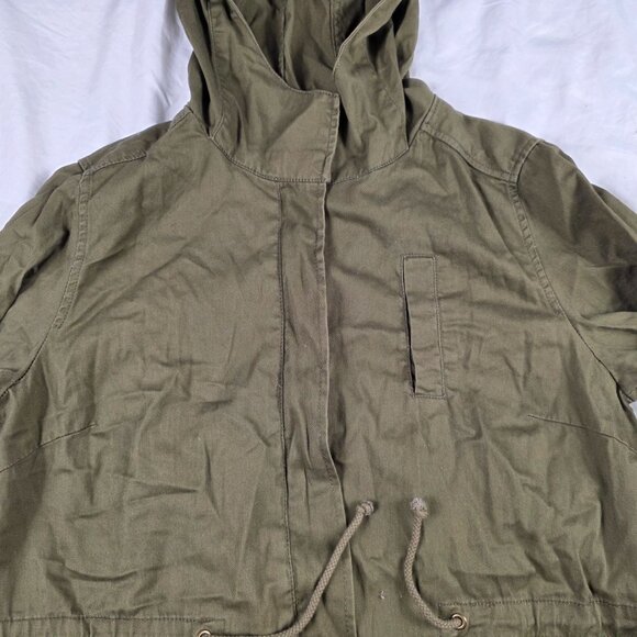 Be Cool Womens Size Large Green Hooded Military Style Jacket Cotton Lightweight - Picture 7 of 12